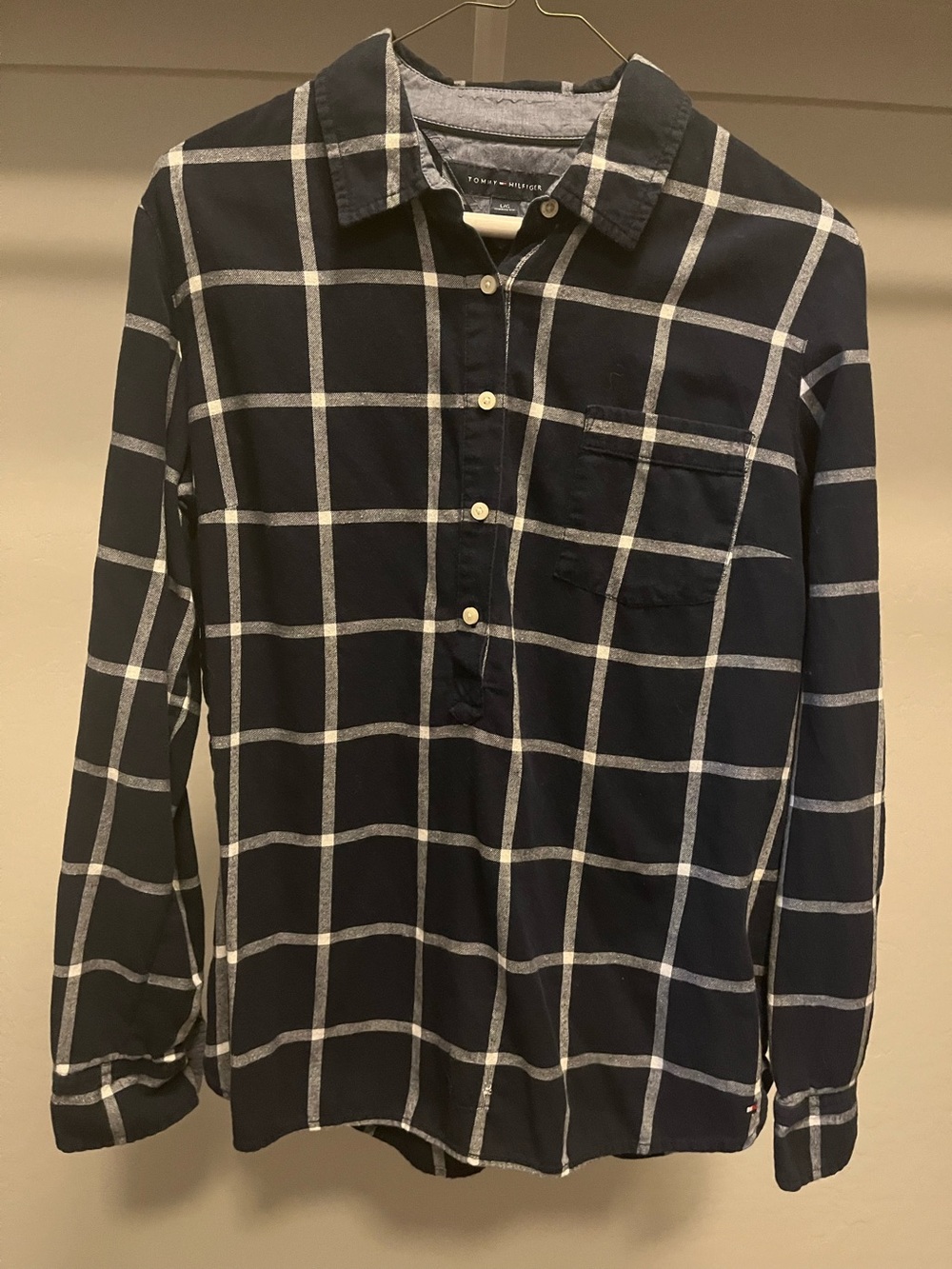 Tommy Hilfiger Navy and White Windowpane Button-Front Shirt